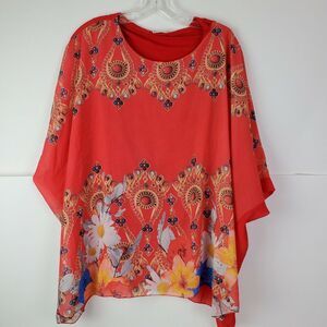 Womens Italian Jewel Print Floral Peasant‎ Tunic OSFA
